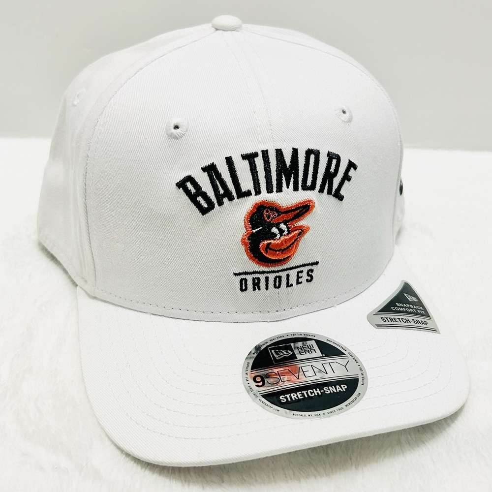 New Era Baltimore Orioles Script 9SEVENTY Stretch Snap Hat Cap Adjustable White - Picture 3 of 5